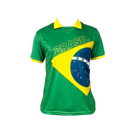 Camisa Polo Bandeira Brasil Copa do Mundo Futebol