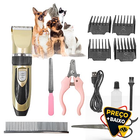 Kit Pet Maquina Recarregável Tosa De Cães E Gatos