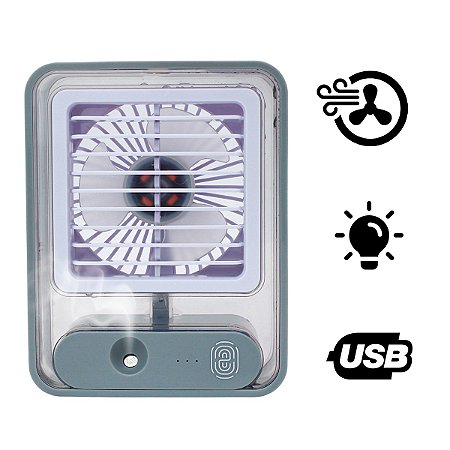 Ventilador Portátil Umidificador Luminária USB De Mesa 3 Velocidades