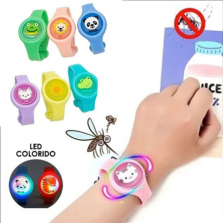 Pulseira Relógio Infantil Repelente De Mosquito Figurinhas