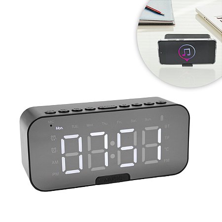 Relógio Digital Com Caixa De Som Bluetooth  Espelhado USB LED G10
