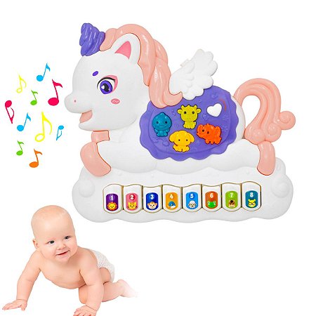 Teclado Musical Bebê Brinquedo Infantil Som Animal Unicórnio