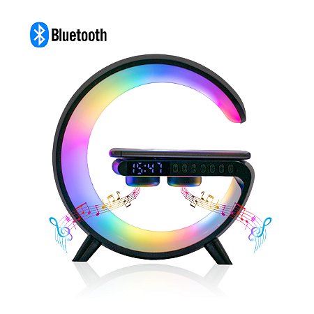 Caixa De Som Relógio Digital Carregamento Por Indução Luminária Bluetooth