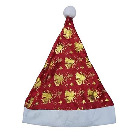 CDSP -  Kit Com 5 Gorros Papai Noel Estampa Dourada Touca De Natal Natalina