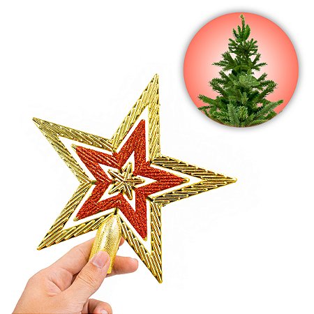 Ponteira Estrela Decoração Enfeite Glitter Arvore De Natal 18cm