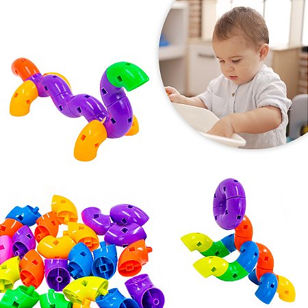 Brinquedo De Montar Interativo Plastico Infantil Tubos Conexões Encaixar Coloridos