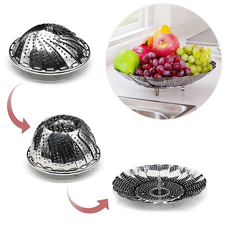 Cesto Cozinhar A Vapor Panela Vaporeira Inox Dobrável Legumes