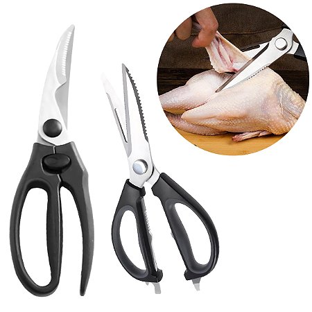 Tesouras De Cozinha Culinária Abridor Corta Desossa Aço Inox Kit C/ 2