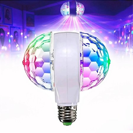 Lâmpada Luz Led Globo Colorido Giratório Duplo Festa Dj RGB