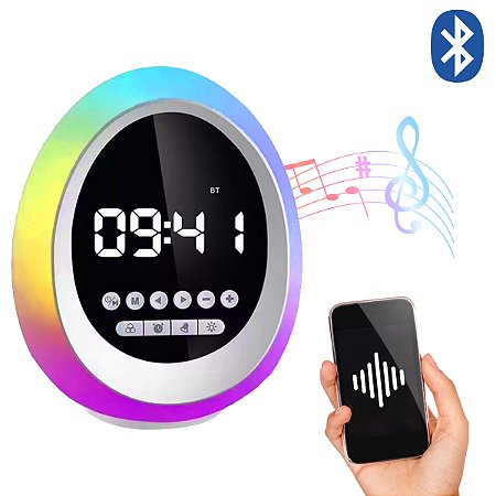Rádio Relógio Digital Despertador Caixa De Som Bluetooth Luminária