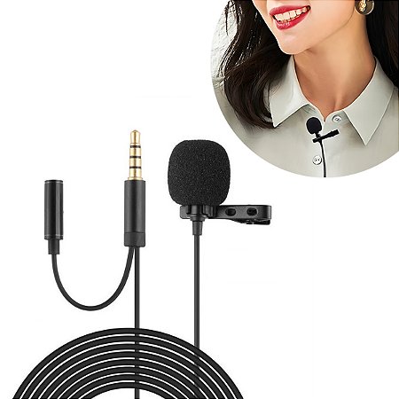 Microfone Lapela Smartphone Câmeras Fone Com Fio Plug P3