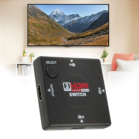 Adaptador Switch Hdmi 3x1 Divisor 3 Portas Full HD Televisão
