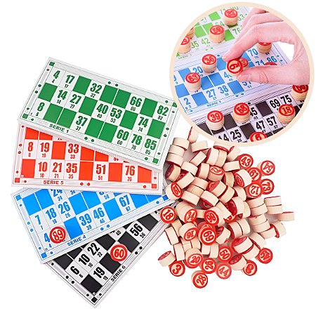 Jogo De Bingo Pedras Numeradas Madeira 48 Cartelas