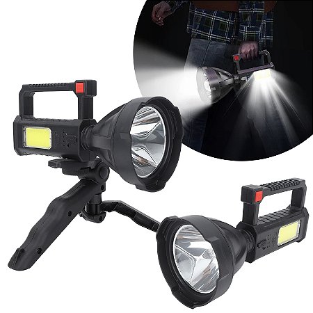 Farol Lanterna Holofote Led Recarregável Usb Suporte Tripé