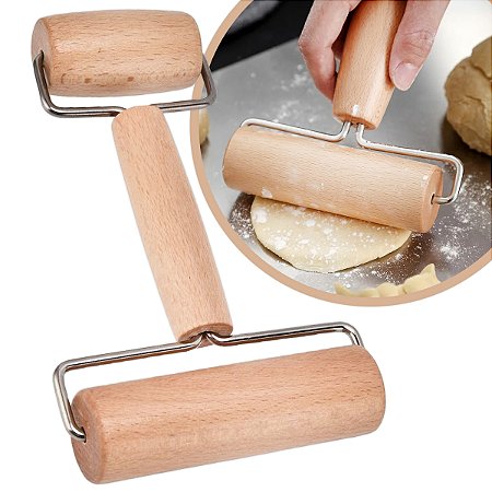 Rolo Duplo Para Massas Pizza Pão Macarrão Madeira Cozinha