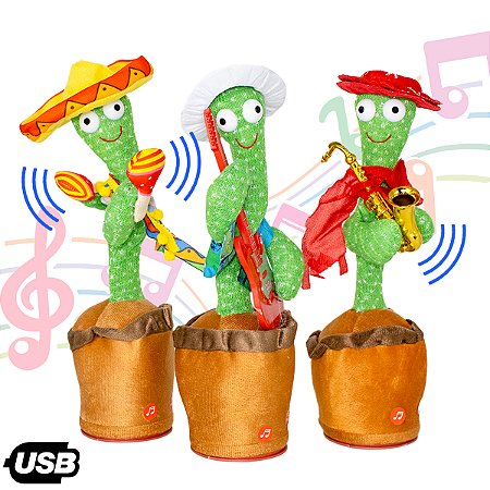Cacto Dançante Musical Falante Dança Repete Brinquedo USB