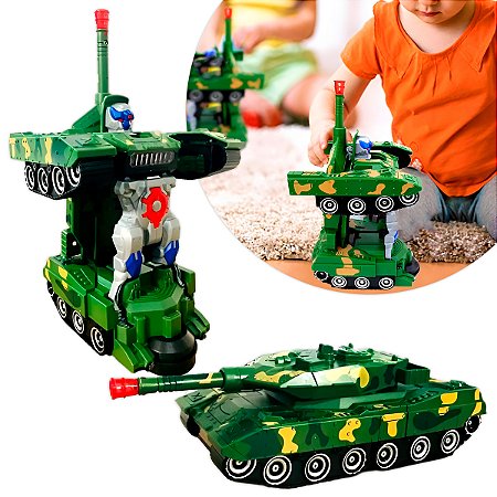 Tanque De Combate Transformar Robô Bate e Volta Música E Luzes