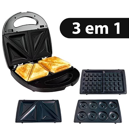 Sanduicheira Multifuncional 3 Em 1 Waffle Donut Bolinho
