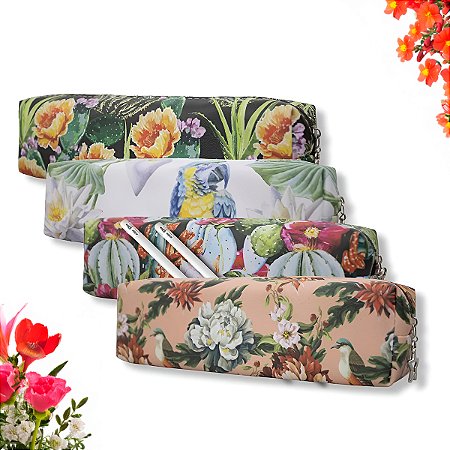 Estojo Escolar Florido Estilo Tropical Estampado