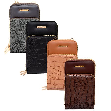 Bolsa Carteira Feminina Com Alça Textura Croco