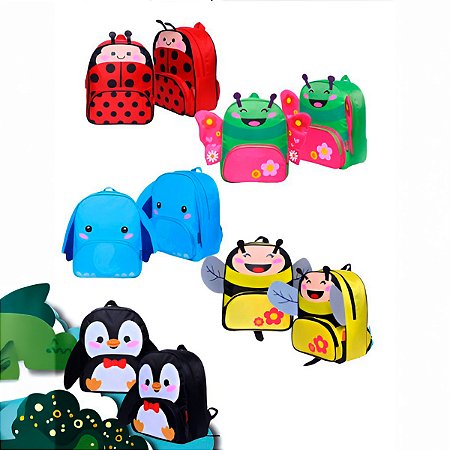 Mochila Infantil Personagens Bichinhos Escolar