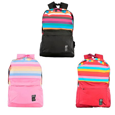 Mochila Juvenil Colorida Listrada Escola Passeio