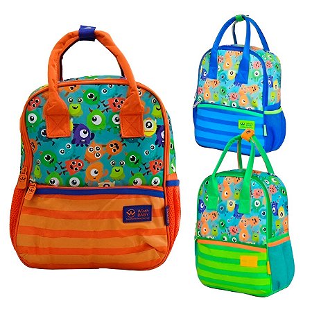 Mochila de Costas Bolsa Infantil Baby Masculina Monstrinhos