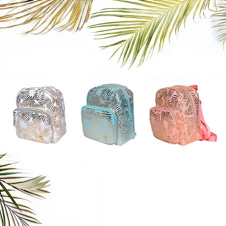 Mochila de Costas Feminina Brilhosa Folhas Passeio