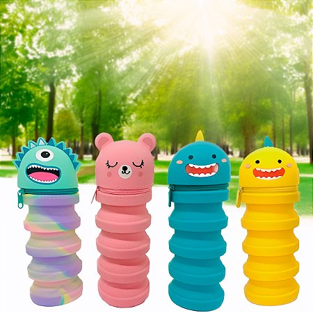 Estojo Retrátil Divertido Personagens Silicone Escola