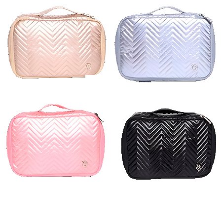 Bolsa Necessaire Estilo Matelassê Chevron Metálico
