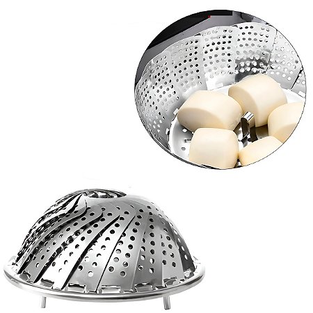 Cesto Retrátil Inox para Cozimento a Vapor Utensílio