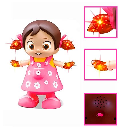 Brinquedo Boneca Dança Canta Luzes e Sons Vestido Rosa