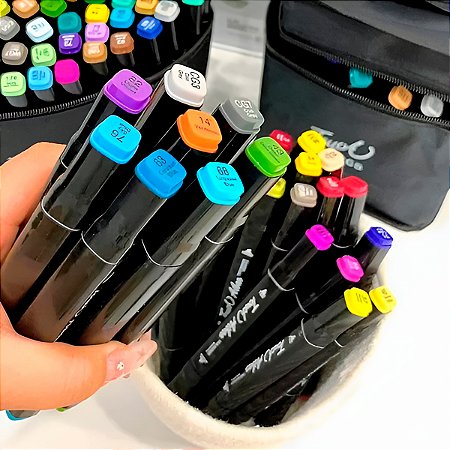 Kit Conjunto Marcadores com Estojo Ponta Dupla 80 Peças