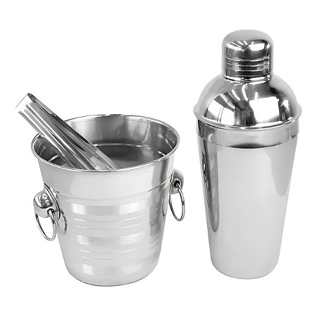 Kit Conjunto Bar 3 Peças Coqueteleira Balde Pegador Inox