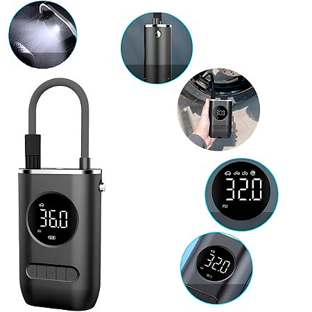 Compressor Calibrador de Ar Digital Portátil Recarregável