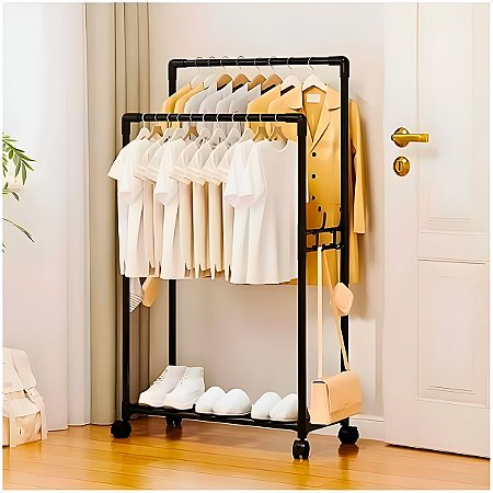 Arara Cabideiro Duplo com 1 Prateleira Roupa Sapato