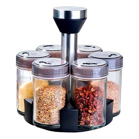 Porta Condimentos 6 Potes Giratório Condimentos Cozinha