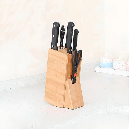 Faqueiro Suporte Facas Organizador Bambu Cozinha Elegância