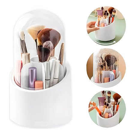 Organizador Pincéis Giratório 360° Branco Pés Antiderrapantes
