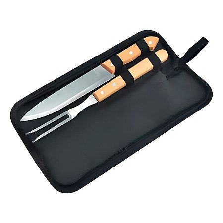 Kit Churrasco 2 Peças Garfo Faca Aço Inox Cabo Madeira
