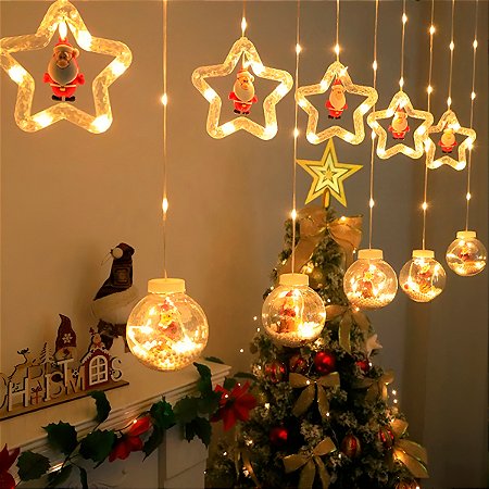 Cordão LED Pisca Pisca Estrelas Globo Branco Quente