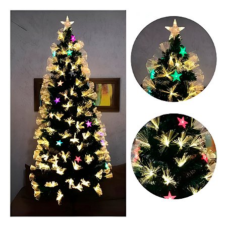 Árvore Natal Fibra Óptica LED Embutido 180cm Ponteira Estrela