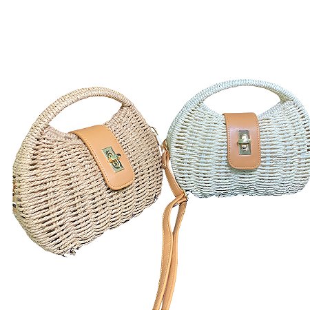 Bolsa Boho Praiana Estruturada Palha Forrada com Alça