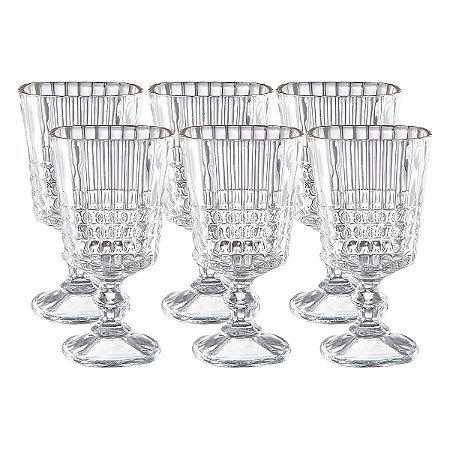 Conjunto 6 Taças de Vinho Vidro Listrado 360ml Bebida Jantar