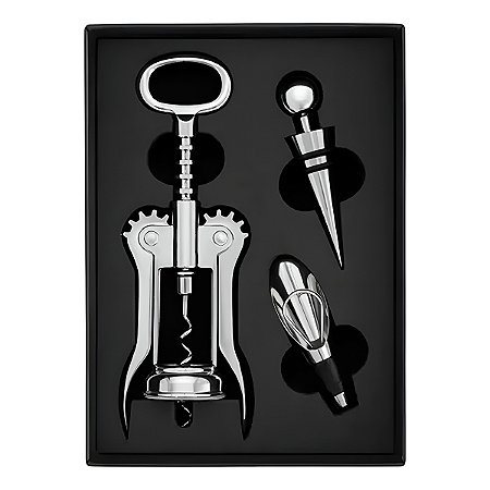 Kit 3 Peças Abridor Dosador Rolha Aço Inox Vinho Conjunto