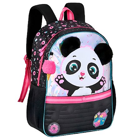 Mochila Infantil Pandinha Pelúcia Chaveiro Personagem