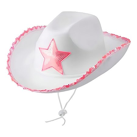 Chapéu Country Branco Estrela Festa Cowgirl Fantasia