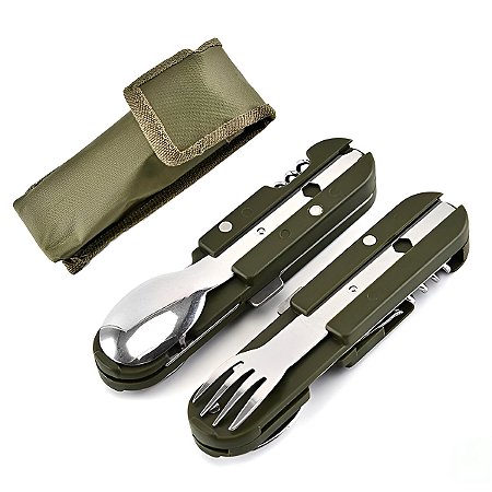 Conjunto Talheres Estilo Canivete Multifuncional Acampamento
