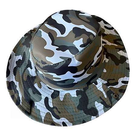 Chapéu Verde Militar Camuflado Pescador Trilha Proteção