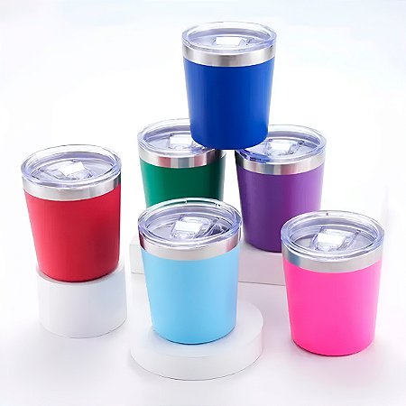 Mini Copo Térmico 260ml com Tampa Suco Café Aço Inox